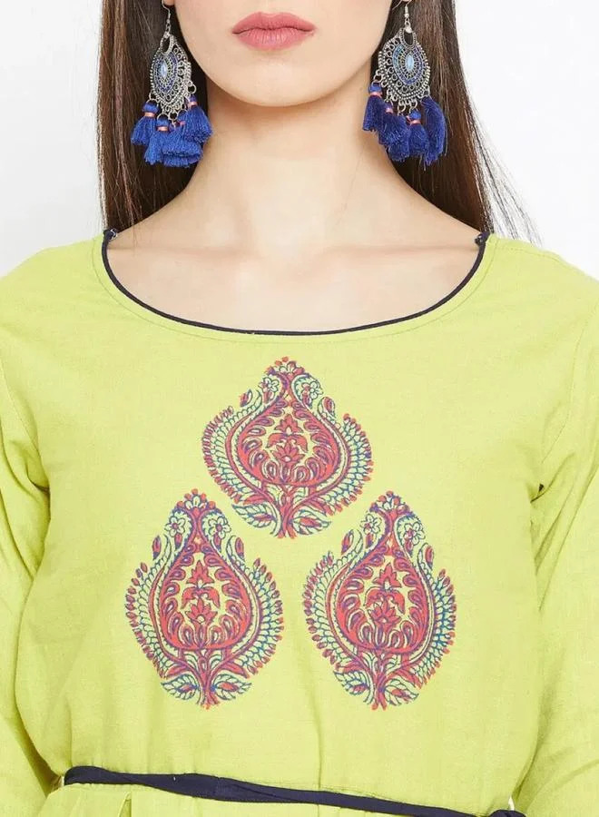 Winered  Women Green Printed Cotton A-Line Kurta for Women | Best Price UAE